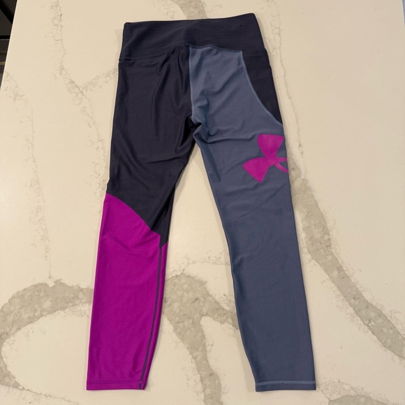 Under Armour Compression Colorblock Athletic Leggings Women’s Medium Gray/Purple - Picture 5 of 6